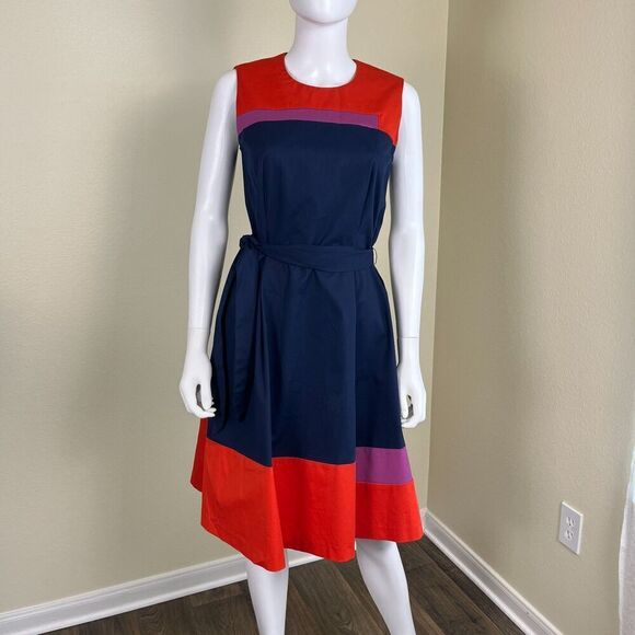 Boss Hugo Boss Hadesa Colorblocked Cotton Poplin Fit & Flare Mini Dress Modern - Picture 5 of 16